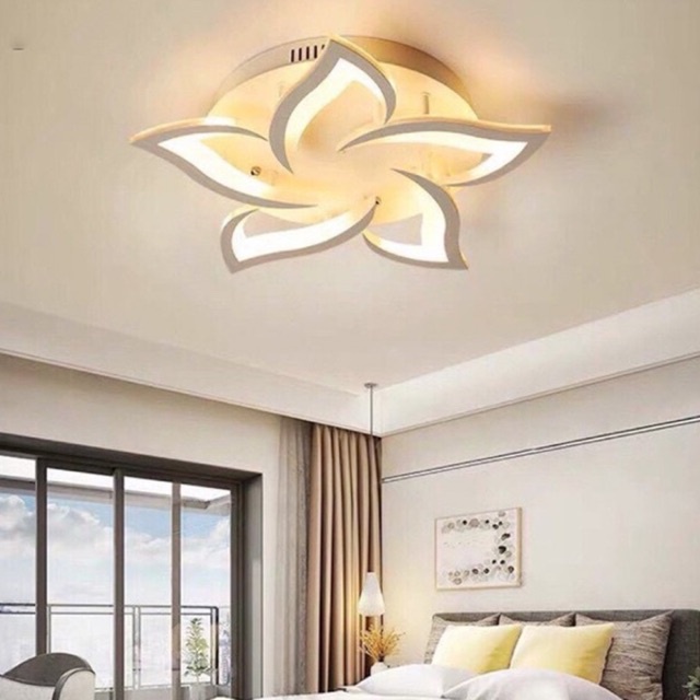 Đèn ốp trần phòng khách, đèn mâm áp trần mica 3 chế độ sáng