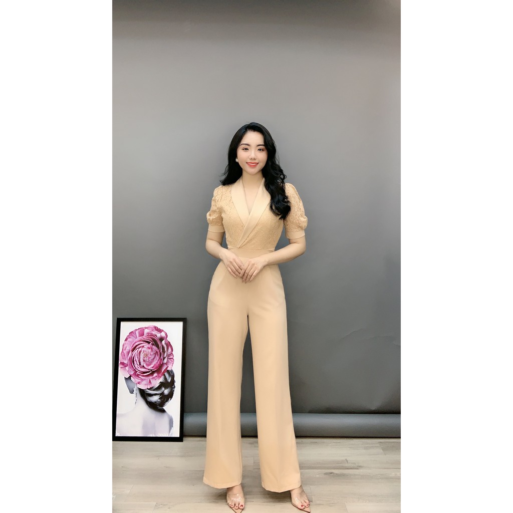 JUMPSUIT DÀI ỐNG RỘNG TAY CON PHỐI REN - SJ838