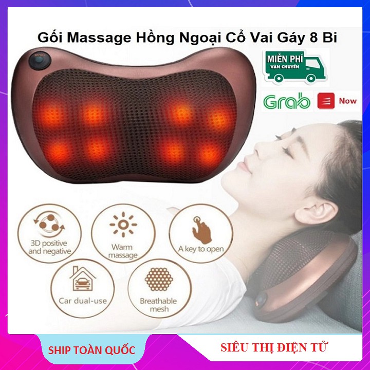 Gối Massage Hồng Ngoại, MAGIC Car  8 Bi Cao Cấp, Giảm Đau Mỏi Vai Gáy Cổ Hiệu Quả Cao - Bảo Hành 12 Tháng