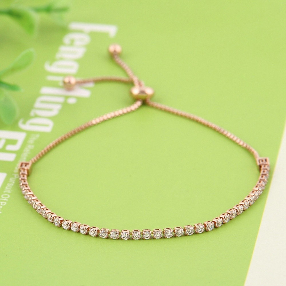 Fashion Full Diamonds Rhinestone Rose Gold Chain Adjustable Bracelet Party Dress Accessories