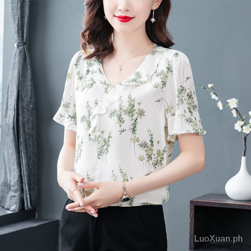 Áo Sơ Mi Chiffon Tay Ngắn Dáng Rộng In Họa Tiết Độc Đáo Thời Trang Cho Nữ size Lớn 2021