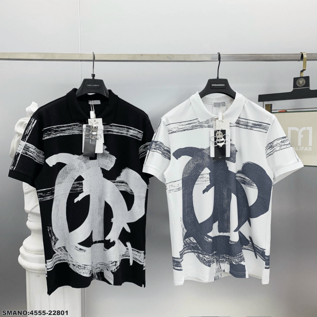 Áo Thun Nam Cổ Trụ Chất Cotton Mềm Mát In Loang 2 Màu Trắng Đen Form Chuẩn Mặc Đẹp Hot Trend NEW UNISEX