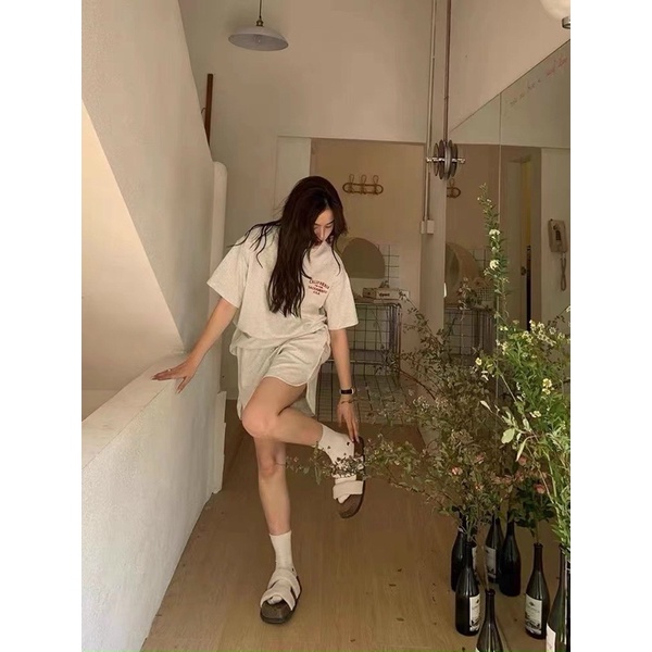 Set Bộ Đùi Short Chất Tăm Dày Đẹp Form Rộng Kiểu Dáng Unisex Nam Nữ Phong Cách Cá Tính Năng Động-Set Áo Phông Quần Short
