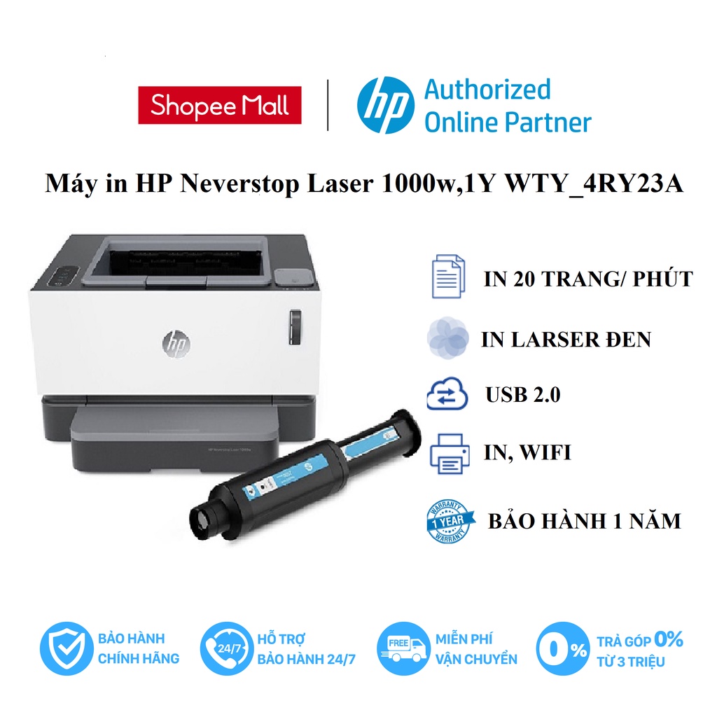 Máy in HP Neverstop Laser 1000w,1Y WTY_4RY23A