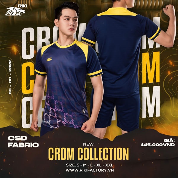 Bộ quần áo bóng đá không logo RIKI CROM, vải mè kim cao cấp - ViKi Sport