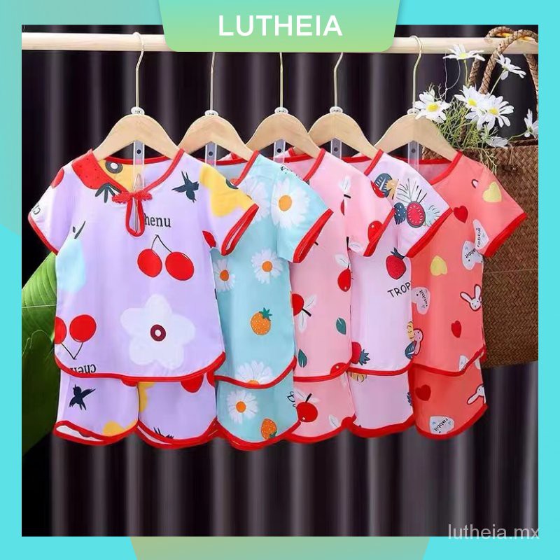 Bộ Đồ Ngủ Gồm Áo Thun Và Quần Short In Hình Hoa Trái Cây Dành Cho Bé Gái