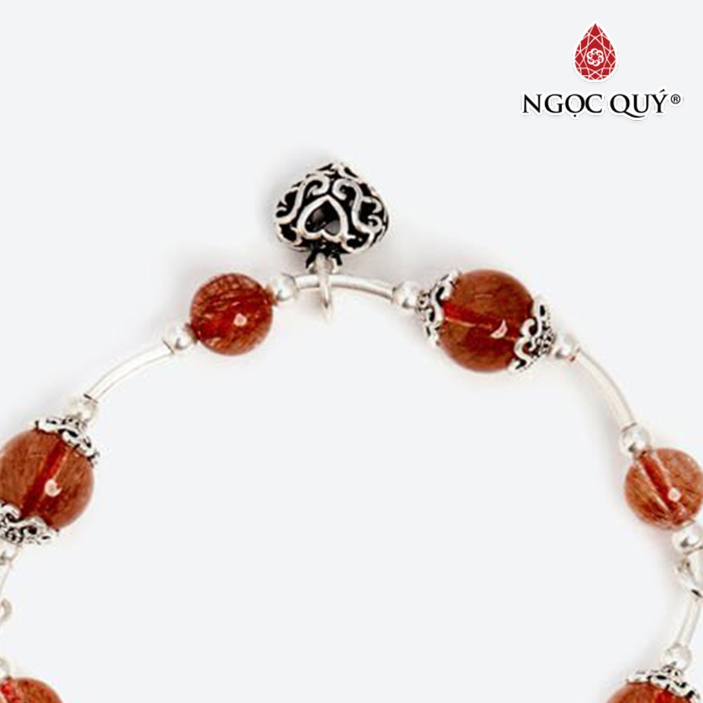 Vòng tay TA tóc đỏ phối charm hoa sen hạt 10mm - Ngọc Quý