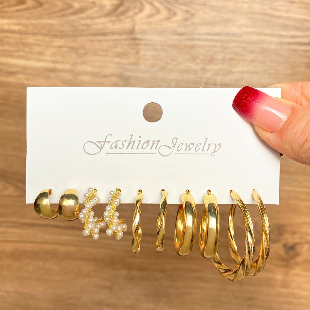 Bộ Khuyên Tai Tròn Bằng Kim Loại Đính Ngọc Trai Và Bướm Thời Trang Cho Nữ