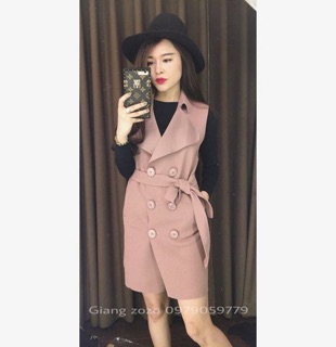 Áo gile da lộn dáng dài