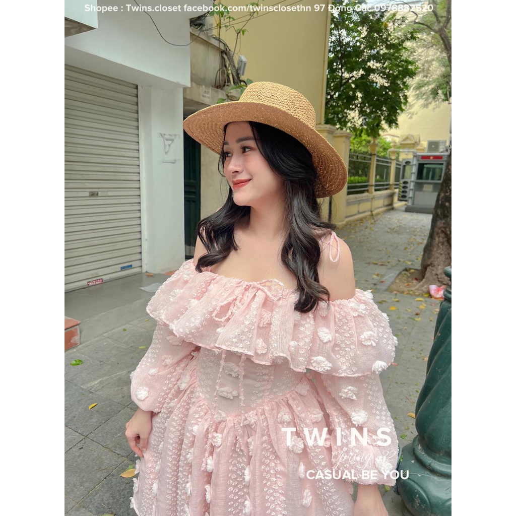 Đầm bông chất liệu thô đũi có lót váy ( (Flora babypink dress)