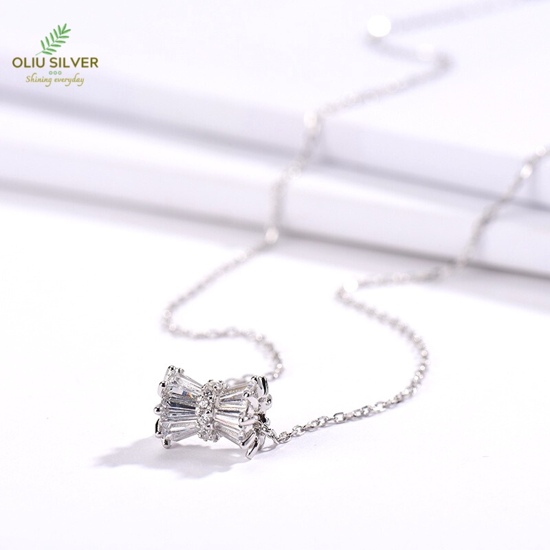 Dây Chuyền Bạc S925 Crystal Bow Thanh Lịch | Vòng Cổ Nữ Trang Sức Bạc 925