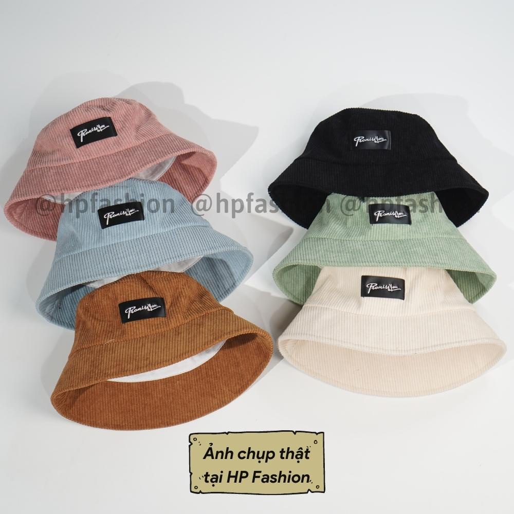 Mũ bucket vành cụp ❤️ Nón tai bèo thêu PromissYou chất nhung tăm cao cấp form unisex nam nữ N42 - Happy Style