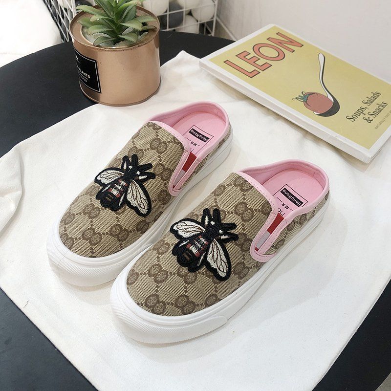 Thêu Bít Mũi Nửa Dép Nữ Da Mềm Bên Ngoài Mặc Mùa Hè Giày Vải Gót Không Trơn thường Ngày Lazybones' Giày Nam Nữ | BigBuy360 - bigbuy360.vn