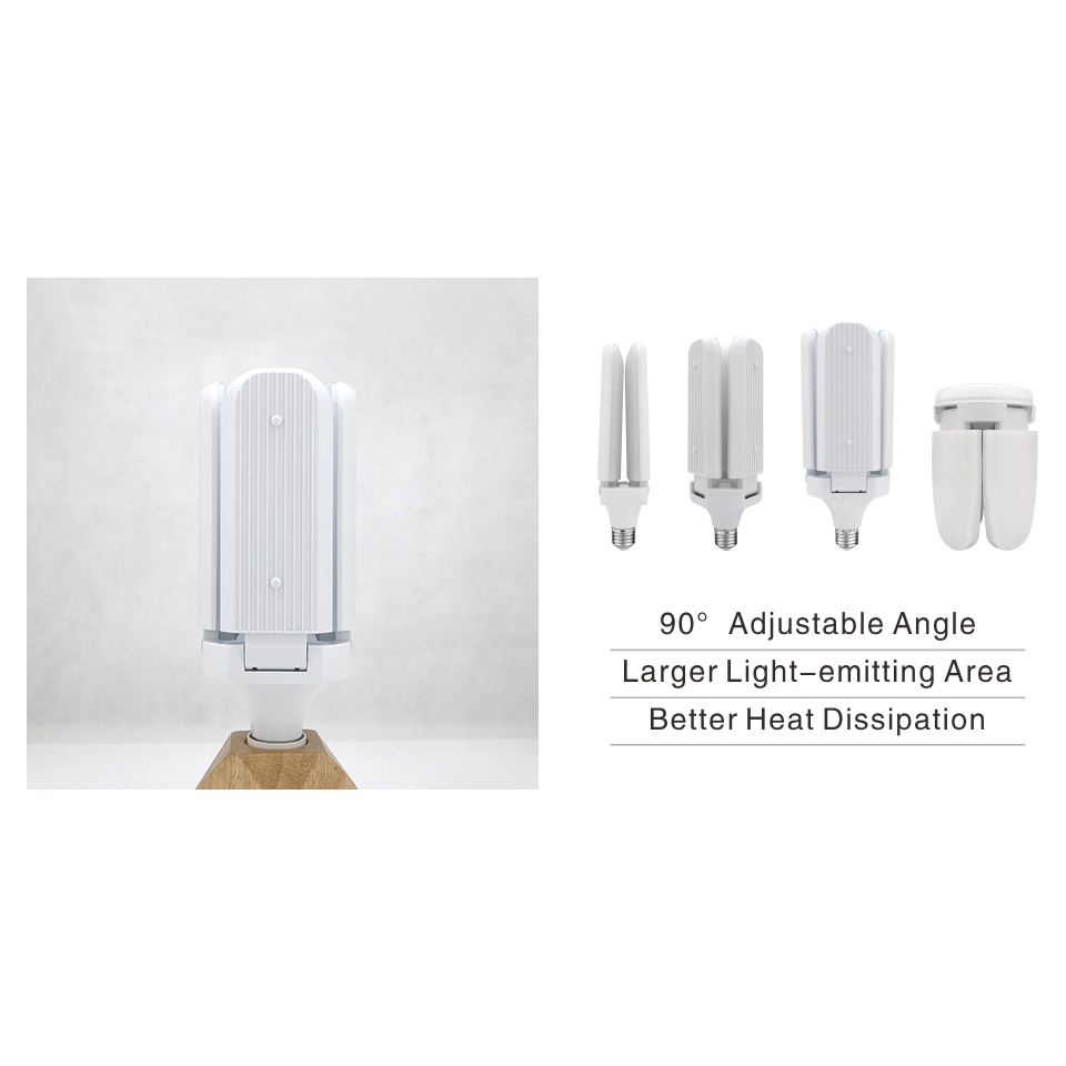 Bóng Đèn LED E27 24W 45W 60W AC 220V Ánh Sáng Trắng Có Thể Gập Lại Kèm Quạt 360 Độ