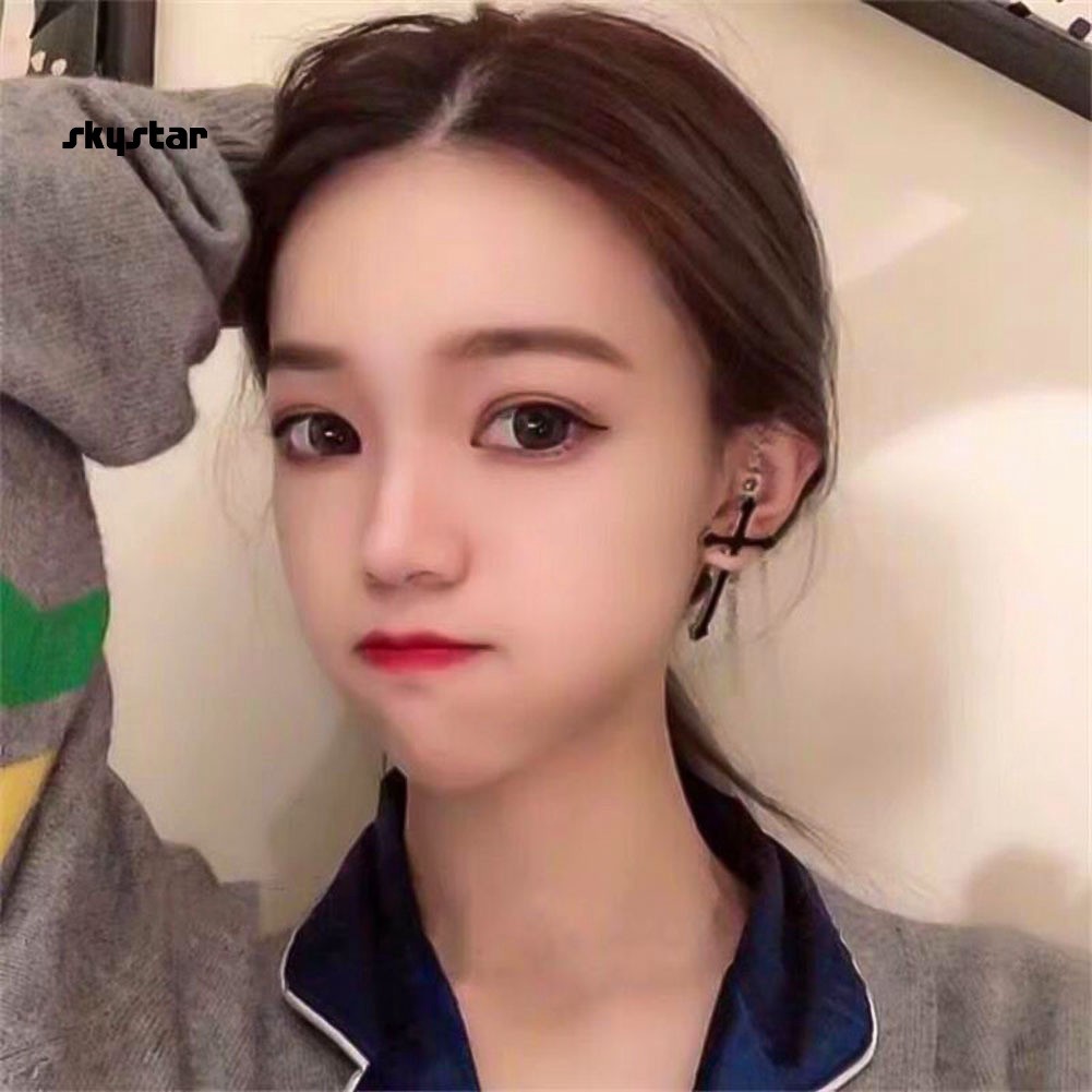 1 Khuyên Tai Xỏ Sụn Dạng Mắc Xích Dài Hình Thánh Giá Phong Cách Punk Unisex