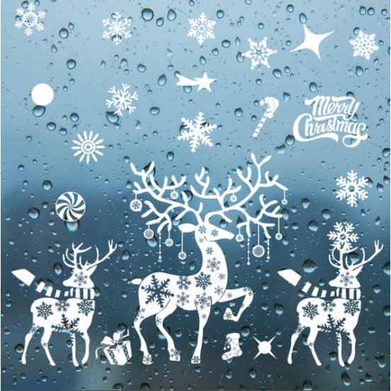 Decal dán tường Noel Hít Tĩnh Điện không Dơ Kính -  3 Tuần lộc trắng