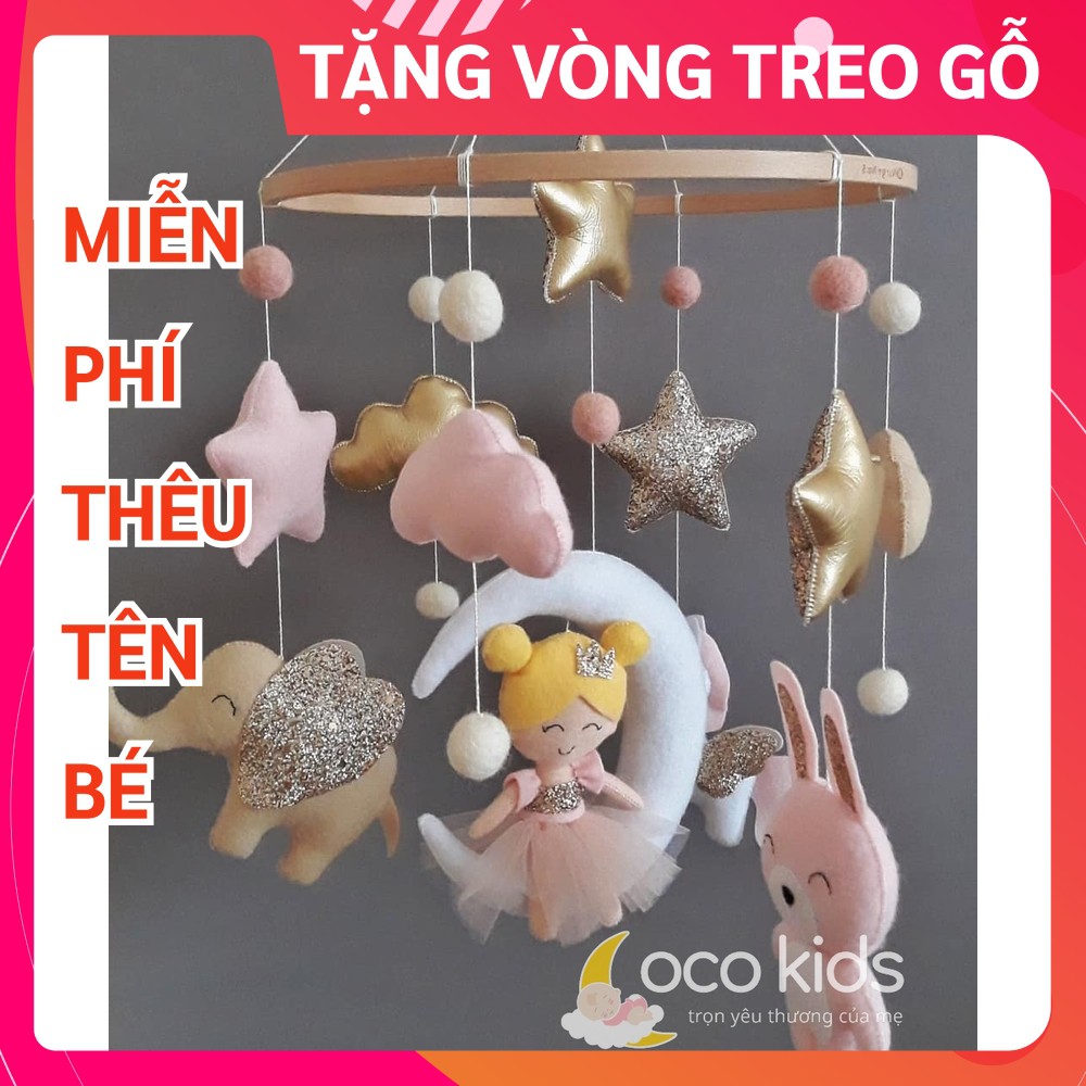 Đồ chơi treo nôi cũi cho bé kích thích thị giác ảnh thật, có nhạc tự xoay mẫu CÔNG CHÚA THỎ