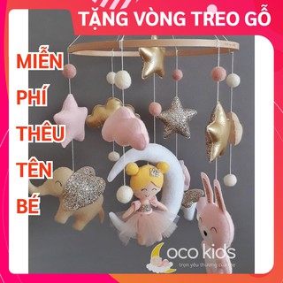 [MIỄN PHÍ THÊU TÊN BÉ] Đồ chơi treo nôi cũi cho bé kích thích thị giác ảnh thật, có nhạc tự xoay mẫu CÔNG CHÚA THỎ