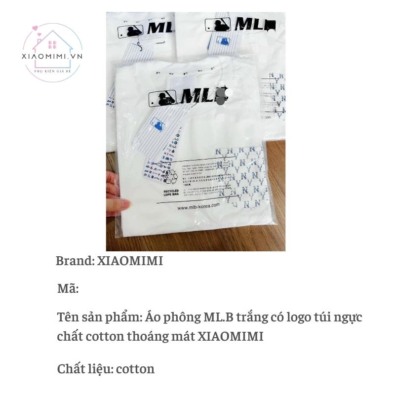 Áo thun nữ phông ML.B trắng có logo túi ngực chất cotton thoáng mát XIAOMIMI  M1.089.S | WebRaoVat - webraovat.net.vn