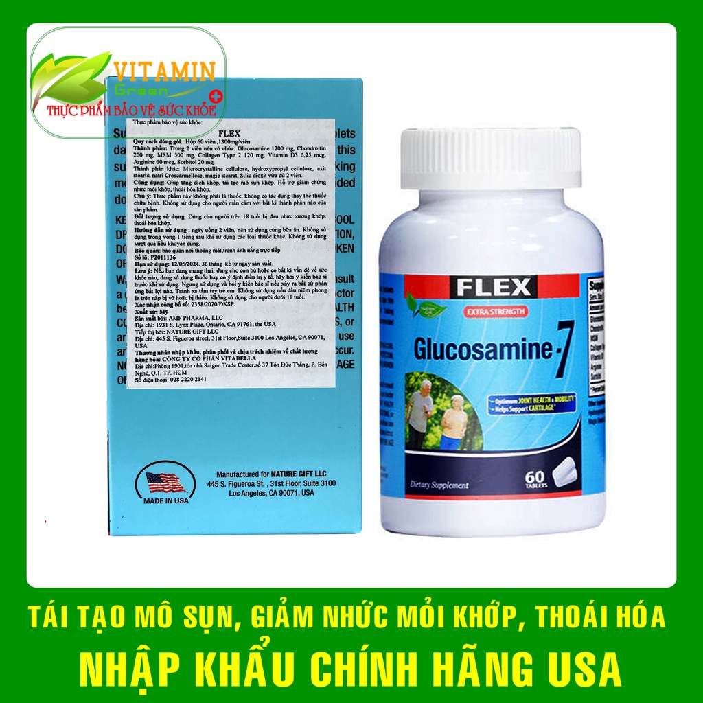 Viên uống bổ xương khớp FLEX Glucosamine-7 Nature Gift tái tạo mô sụn, giảm nhức mỏi khớp | Nhập khẩu chính hãng Mỹ