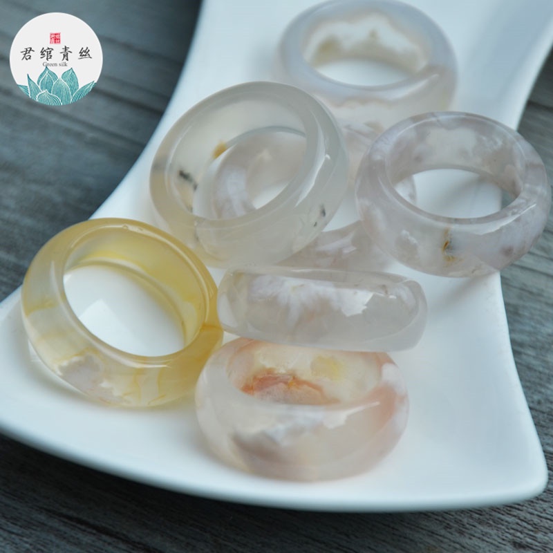 Ice Yingge Nhẫn Đá Mã Não Tự Nhiên Tinh Khiết Tự Nhiên Chạm Khắc Phụ Kiện Trang Sức Yingluo Forbidden diy