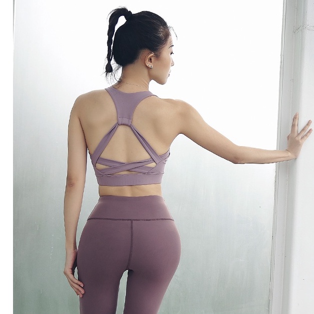 Bộ Đồ Tập Gym / Yoga Cotton Dây Chéo Sau Lưng Cao Cấp T135