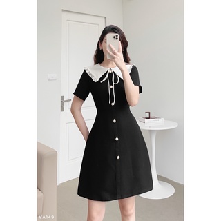 Váy dáng A cổ cách điệu phối bèo tiểu thư
