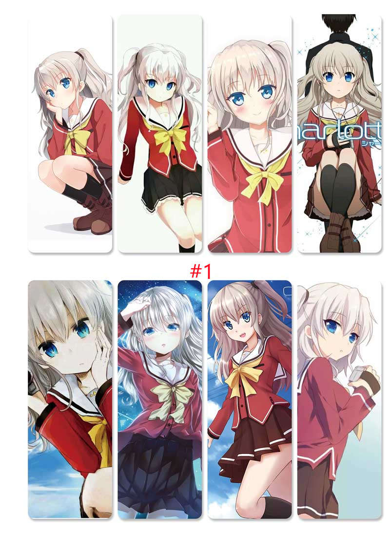 Bộ 8 Thẻ Đánh Dấu Sách Hình Nhân Vật Anime Charlotte Bằng Nhựa Pvc