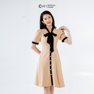 Váy xoè phối nơ cổ CCHAT