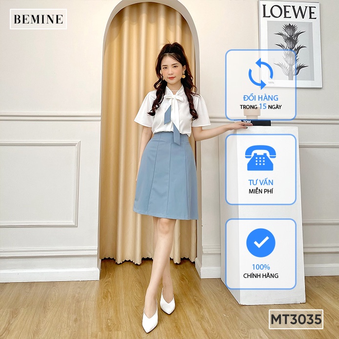 Set chân váy áo cổ nơ phối BEMINE MT3035XANH
