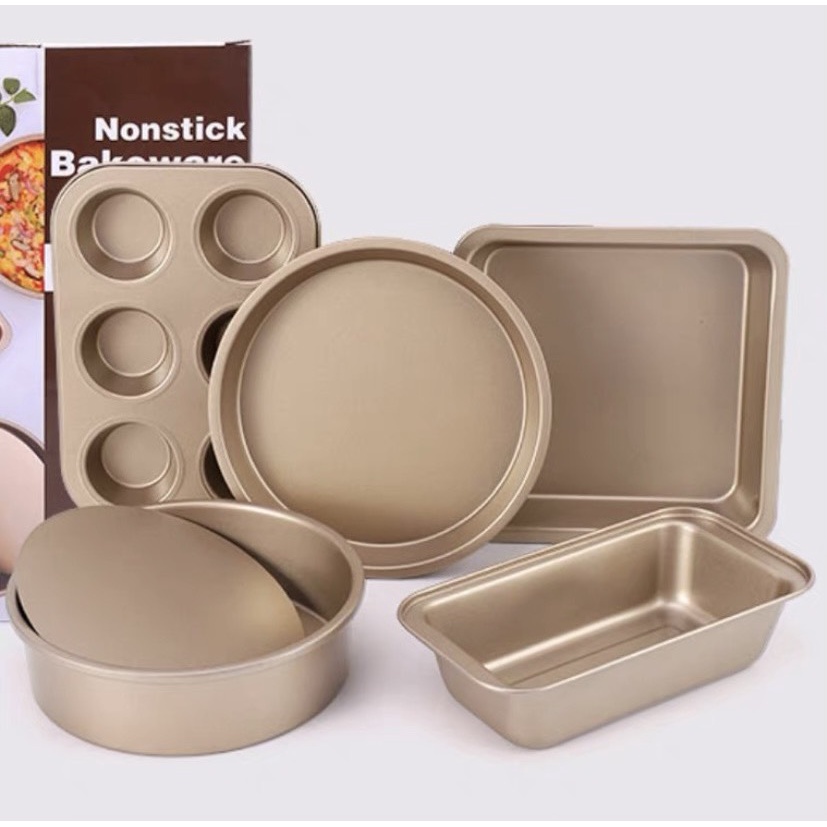 Khuôn làm bánh cao cấp chống dính SET 5 chiếc, khuôn nướng bánh cupcake, pizza, bánh mì bằng thép carbon an toàn