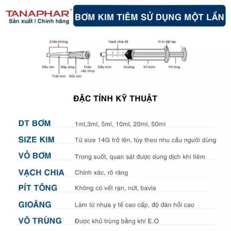 BƠM TIÊM VÔ TRÙNG 5ML TANAPHAR