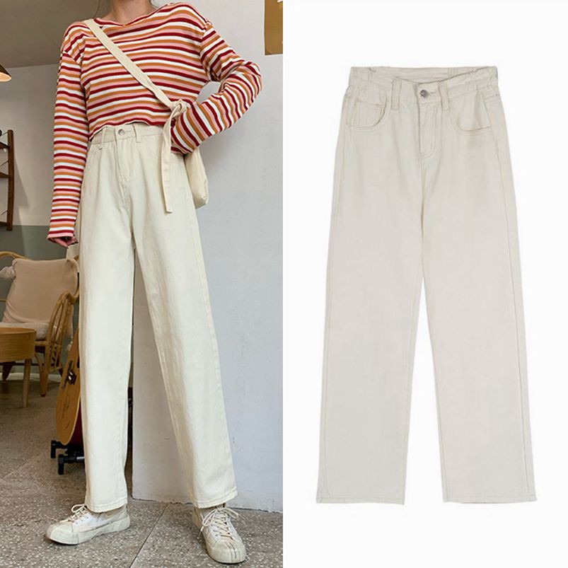 Quần Dài Lưng Cao Xiaozhainv Ống Rộng Co Giãn Tốt Phong Cách Hàn Quốc Dễ Phối Đồ