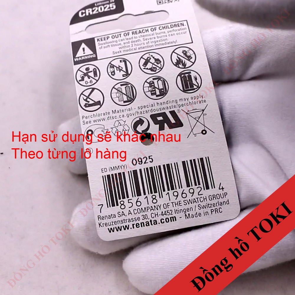 Pin đồng hồ lithium 3V mã CR2025 chính hãng Thụy sỹ Renata