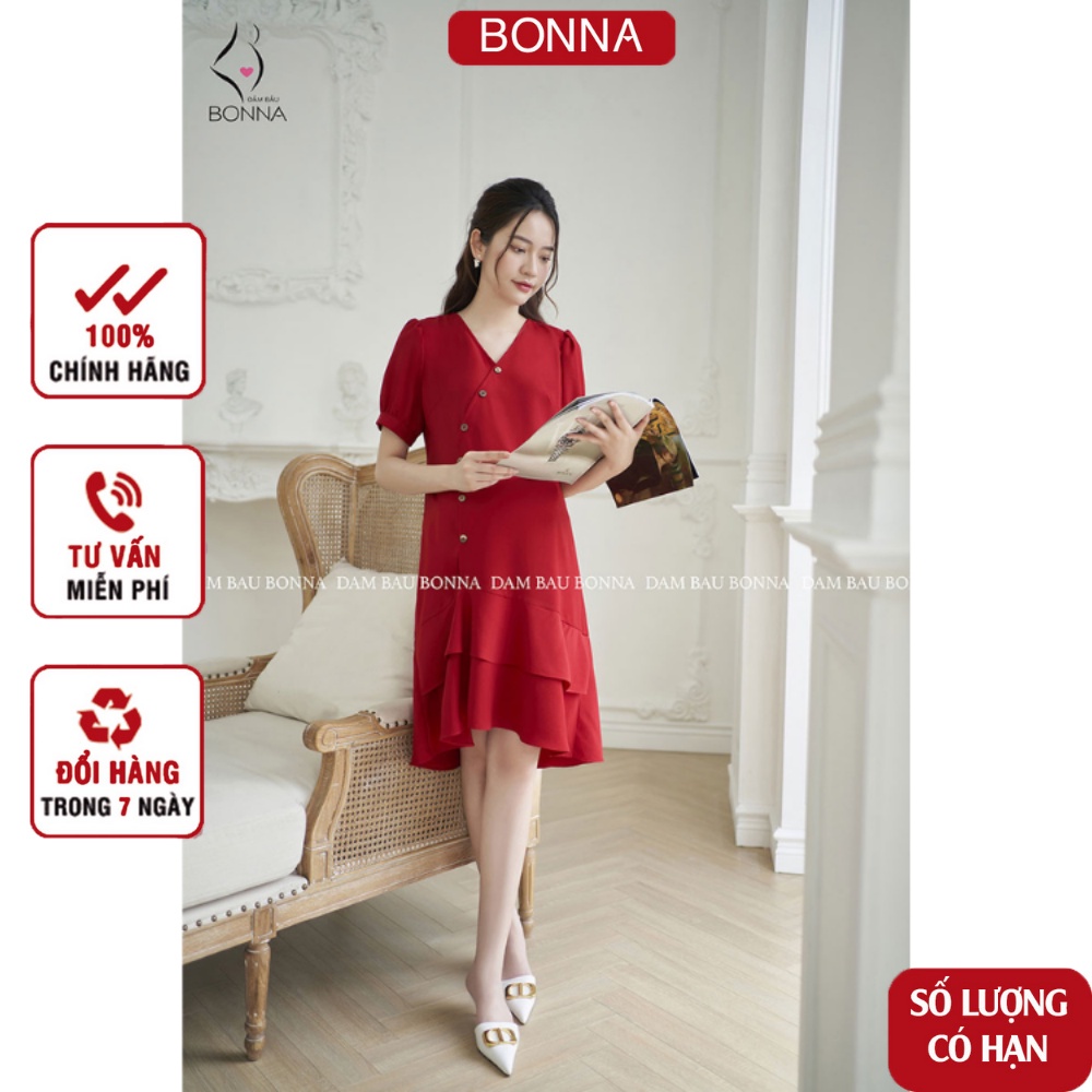 Váy bầu mùa hè BONNA dáng suông đuôi cá, chất vải tuytsi cao cấp, thanh lịch mặc đi làm, đi tiệc cực xinh yêu V980 PMH
