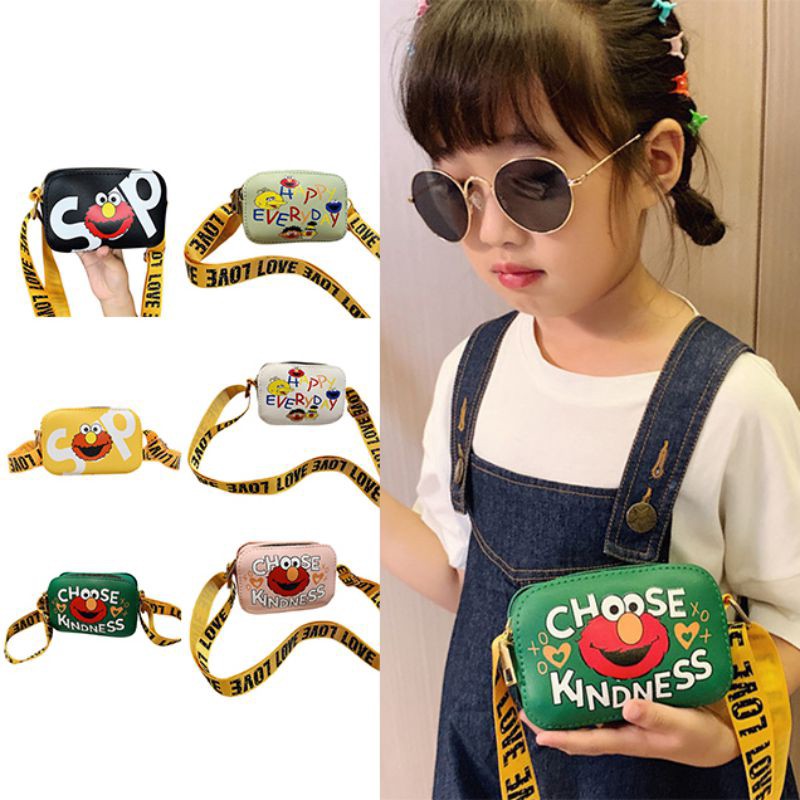 BBdoll Girls Cute Sesame Street Cartoon Ribbon Small Letter Print Zipper All-Match Square Handbags