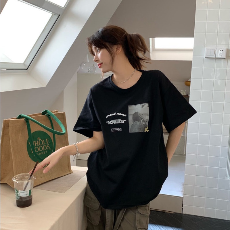 Áo Thun Cổ Tròn Dáng Rộng In Họa Tiết Thời Trang Mùa Hè Phong Cách Hàn Quốc Mới
