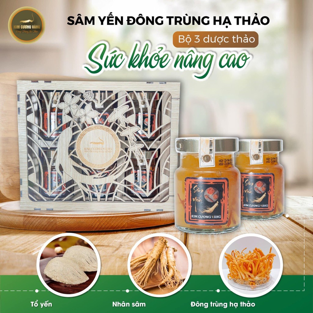 Sâm Yến Đông trùng hạ thảo HỘP 6 HŨ*70ml- Kim Cương Vàng - Tiến Luật