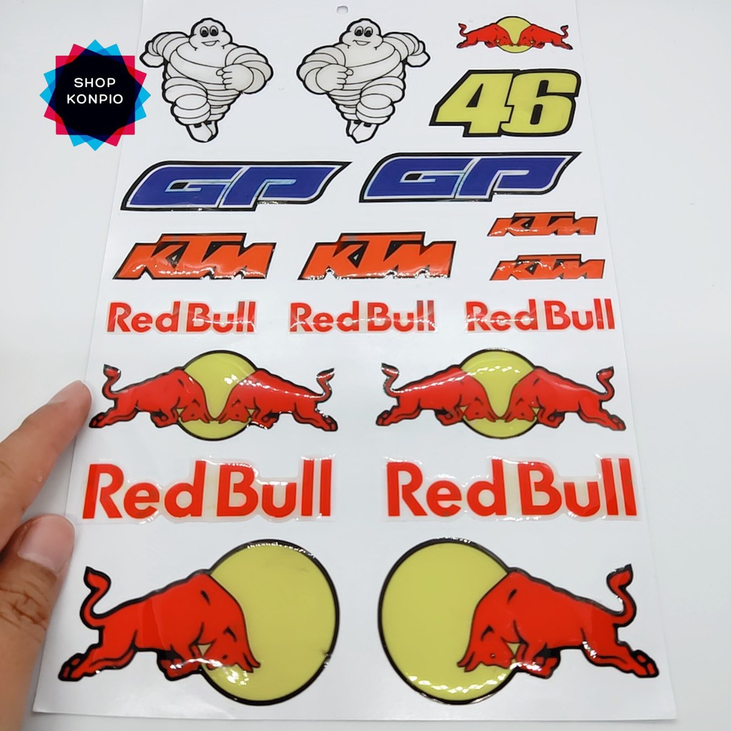 Bộ Tem RedBull Dập Nổi Cao Cấp Dán Xe Máy, Ô Tô, Mũ Bảo Hiểm, Chống Thấm Nước, Chống Bay Màu