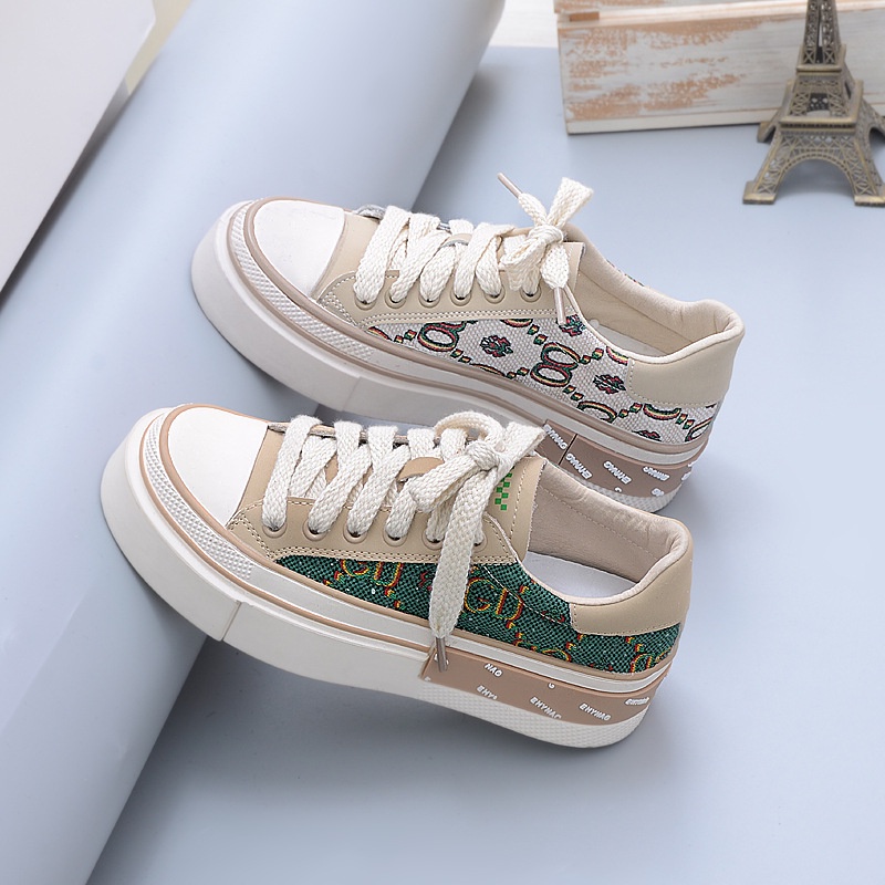 Giày thể thao nữ vải hạo tiết thêu tinh xảo, giày sneaker cổ thấp đế bằng nữ dễ phối đồ GT01