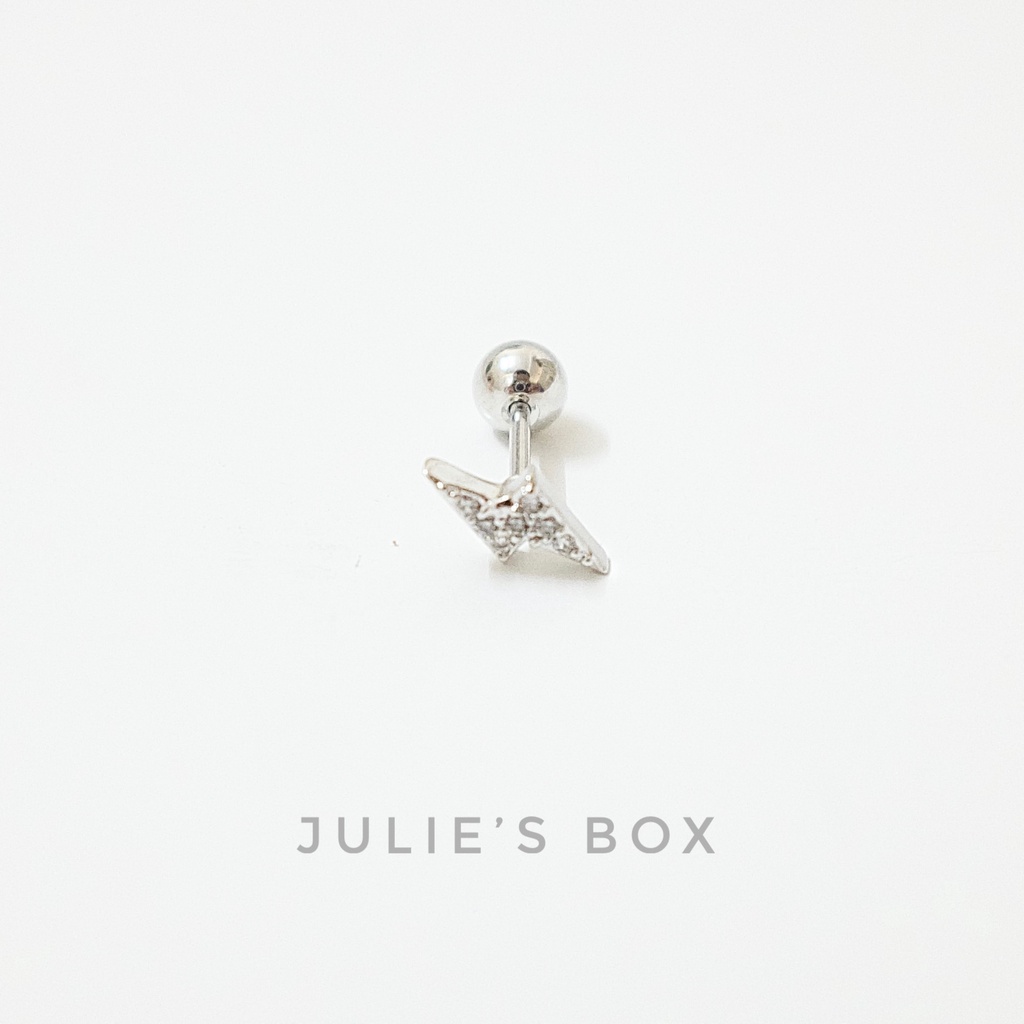 [1 Chiếc] Khuyên Tai Titan Tia Chớp Đính Đá Unisex Màu Bạc Đuôi Bi Không Gỉ Sét Không Ngứa Bông Tai Nam Julies Box 66