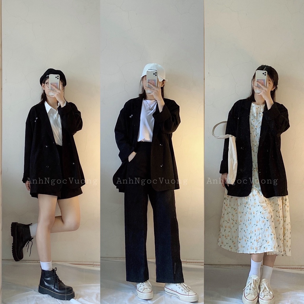 Áo Blazer tay dài màu đen trơn cho nữ- Áo Blazer Vest Nữ 2 Lớp Dày Dặn Khoác Ngoài Dài Tay Nhiều Màu Kiểu Dáng Trẻ Trung
