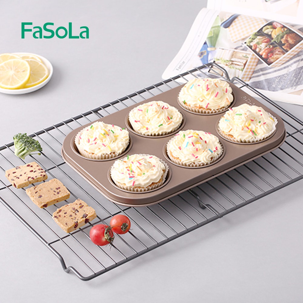 Khuôn nướng bánh cupcake chống dính FASOLA FSLDZ-223 (loại 6 ô tròn)