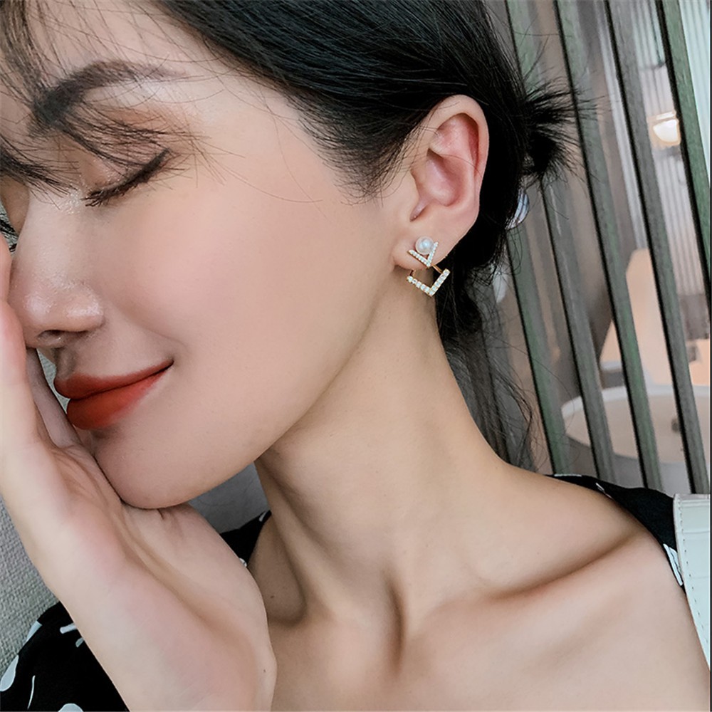 Hoa Tai Kim Cương Hình Chữ V Phong Cách Hàn Quốc Cho Nữ