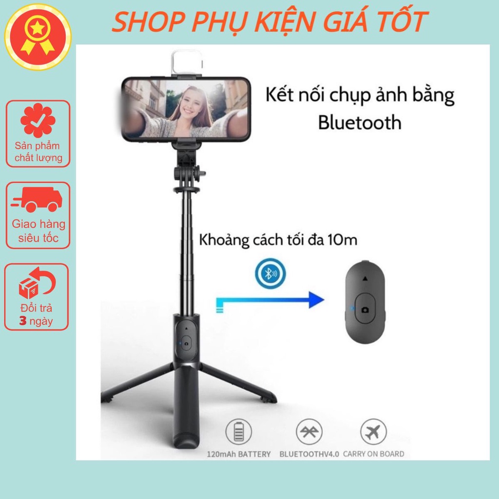 Gậy Chụp Ảnh Tự Sướng 3 Chân Đa Năng Q07, Q07s Kèm Đèn Selfie + Remote Bluetooth Siêu Tiện Lợi