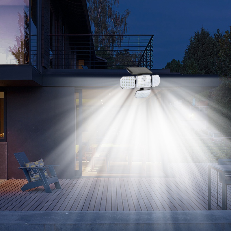 Đèn Năng Lượng Mặt Trời 4 Đầu IP65 Xoay 360 Độ° Đèn Đường Cảm Biến Chuyển Động Góc Rộng (3 Chế Độ)