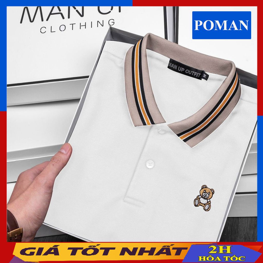 Áo polo nam in hình gấu, áo polo nam chất cotton co dãn thoáng mát GA01 - POMAN