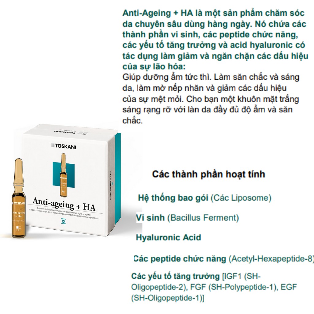 Tinh chất Anti-ageing HA Toskani - Tinh chất cấp ẩm tức thì cho da khô, lão hóa