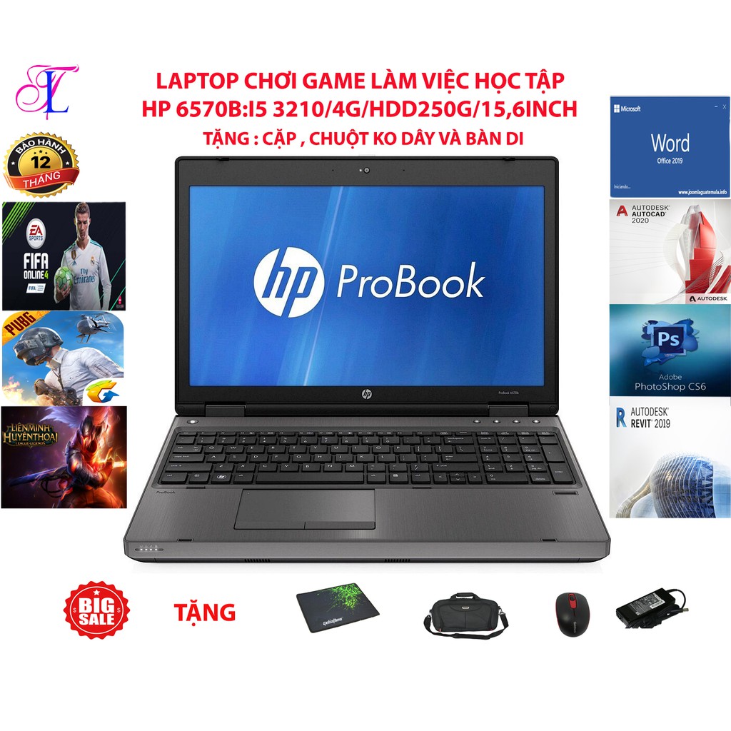 LAPTOP CHƠI FIFA 4, PUBG MOBI, PHOTOSHOP, - HP 6570B Core i5 3210M/ Ram 8G/ HDD 250G/ Màn 15.6 inch Phím Số, Vỏ Nhôm)
