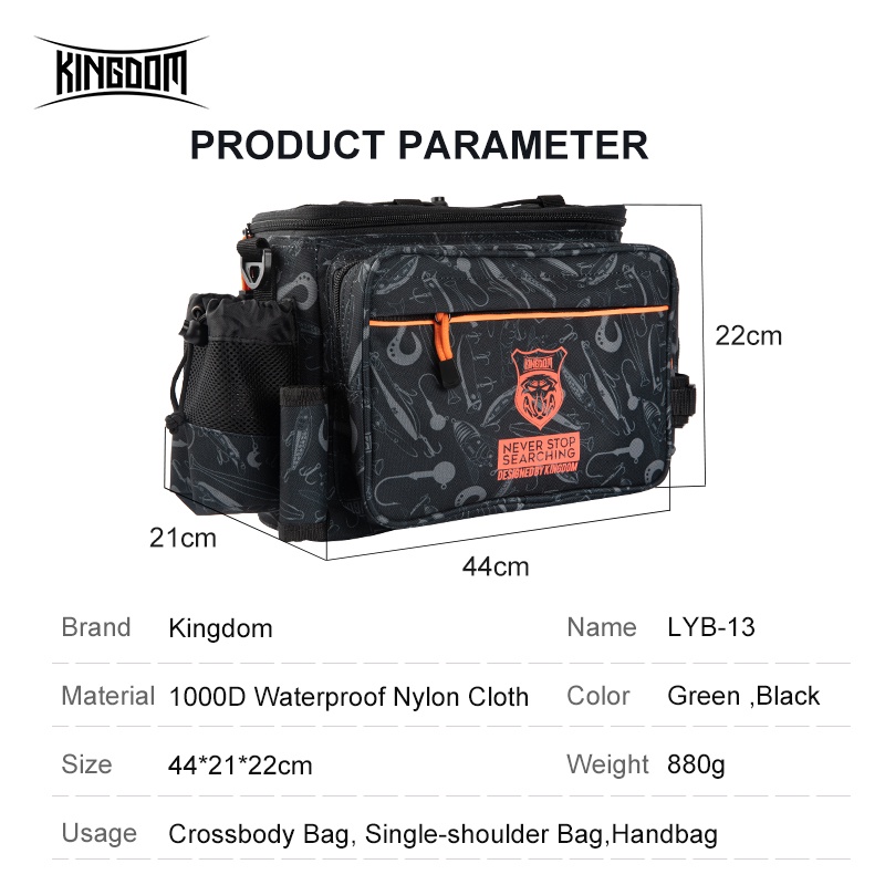 Túi đựng dụng cụ câu cá Kingdom chống thấm nước 1000D 880g 44x21x22cm LYB-13